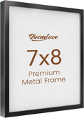 Heimlove 7x8 Metal Picture Frame,Black Aluminum Photo Frames-Real Tempered Glass,Tabletop Display,Mounting Horizontally or Vertically Decor for Wall-1Pack