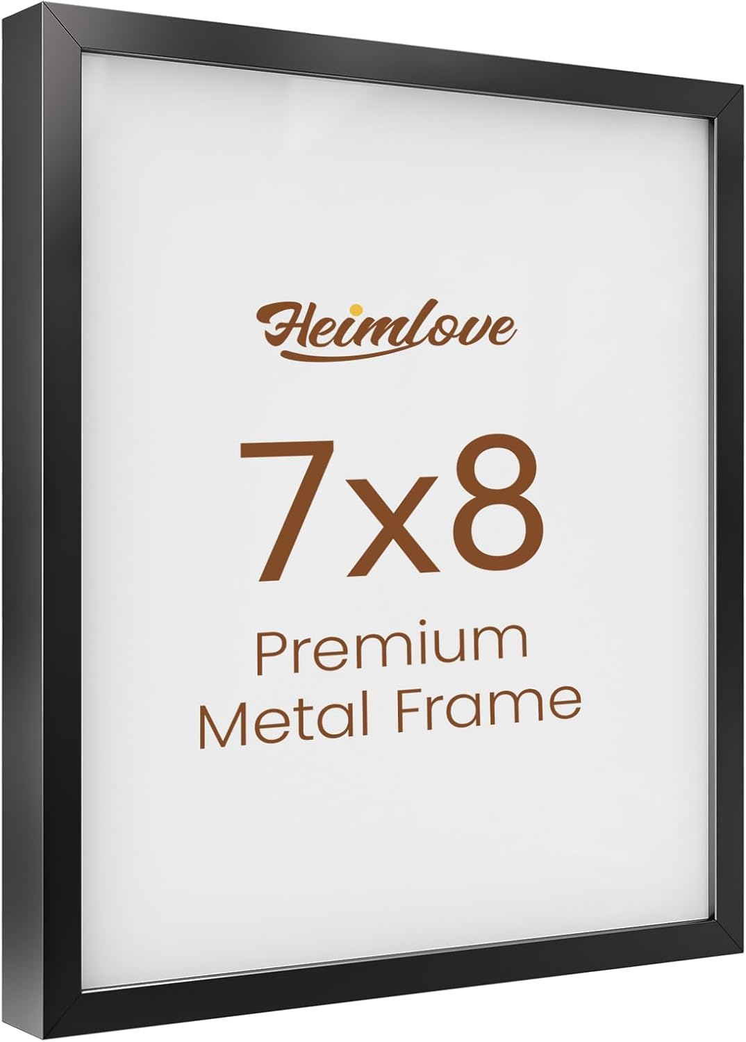 Heimlove 7x8 Metal Picture Frame,Black Aluminum Photo Frames-Real Tempered Glass,Tabletop Display,Mounting Horizontally or Vertically Decor for Wall-1Pack