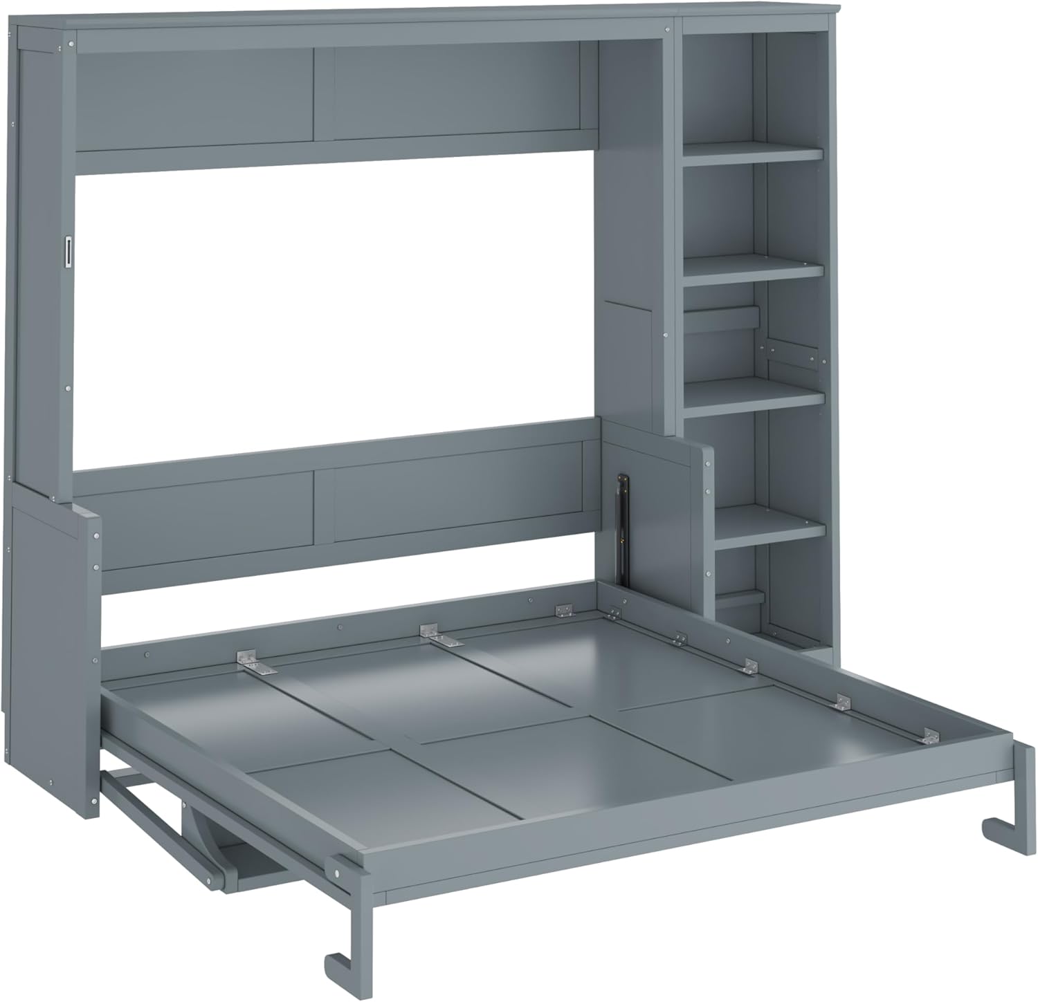 MERITLINE Queen Murphy Bed with Desk and Storage Shelves,Wood Hideaway Murphy Wall Bed with Storage Bookcase for Adults (Grey)