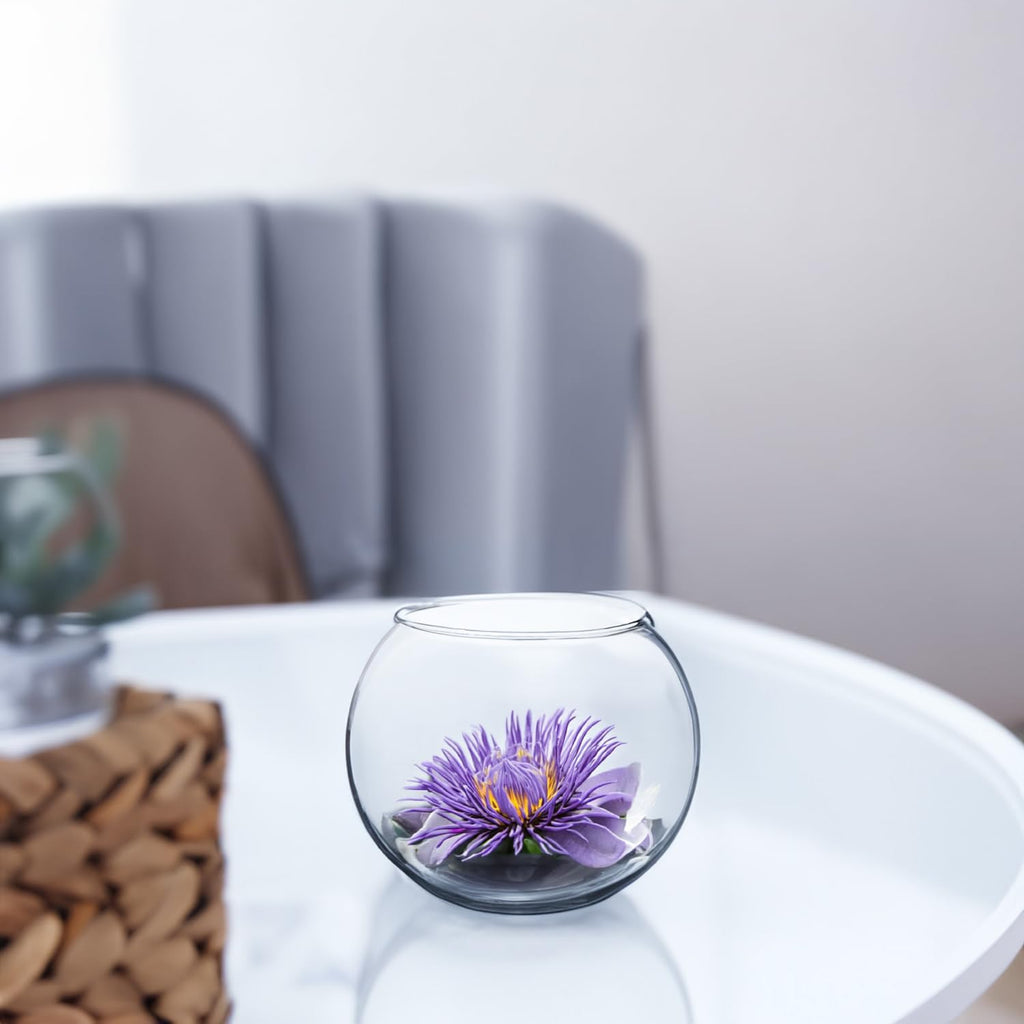 WGVI Clear Glass Tea Light Votive Candle Holder, Width 4", Height 3.15", Small Globe Bubble Bowl Round Vase, Tabletop Décor Container Terrarium, 1 Piece