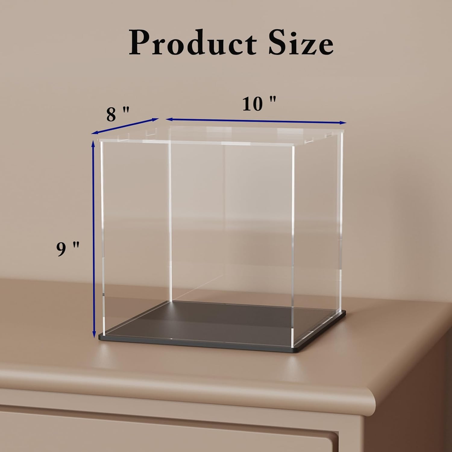 SVENJBB Acrylic Display Case, 10x8x9 Inch Cube Acrylic Boxes for Display, Clear Display Cases with Matte Black Base and Lid for Collectibles and Miniature Dollhouse