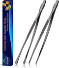 JETKONG 2 Pcs 12-Inch Food Tweezer Tongs, Stainless Steel Kitchen Tweezer Cooking Tweezers (Black)