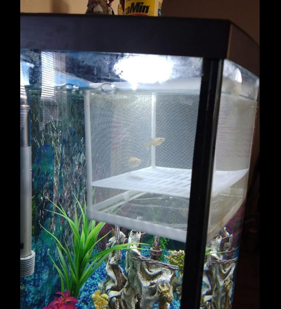 2 Pcs Aquarium Hatchery Net Fish Isolation Box,Nylon Mesh Fish Fry Hatchery Breeder Box Separation Net with Isolation Board