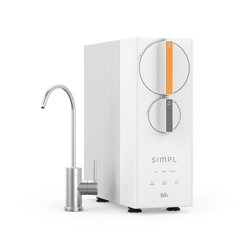 Brio SIMPL Reverse Osmosis Tankless Water Filter System for Clean Drinking Water | 4-Stage Undersink 0.0001 Micron RO Filtration | Reduces PFAS, Dirt, Rust, Chlorine, VOCs & Heavy Metals | 600 GPD