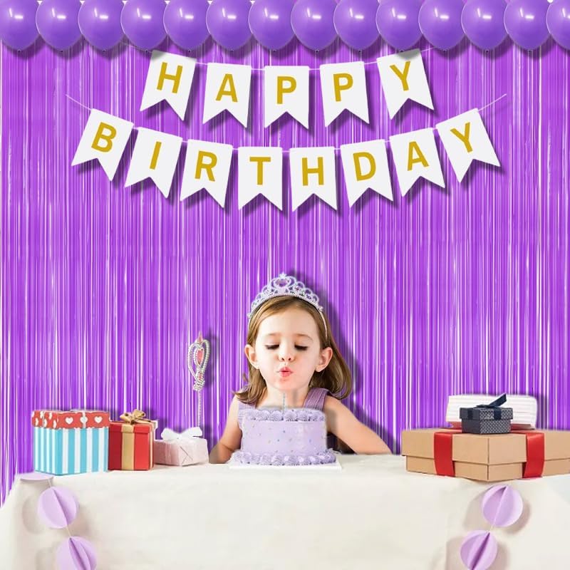 BRAVESHINE Tinsel Photo Backdrop Curtains - 2Pcs 3.2x8.2ft Pastel Purple Foil Fringe Streamer for Hunters/Christmas/Birthdays/Bachelorette/Engagement/Valentines/Mermaid/Butterfly Party Decorations