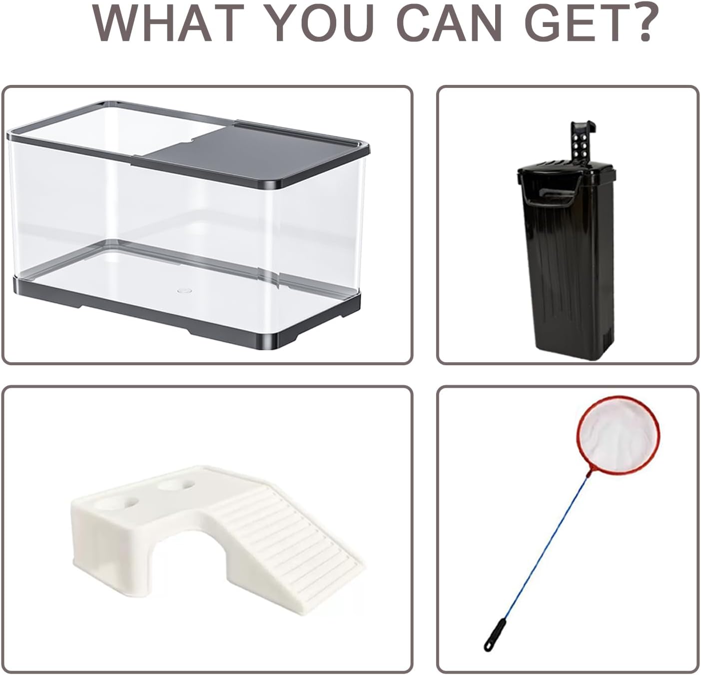 Upgraded 3 GAL Turtle Tank Kit(Tank+3.5W Filter+Basking Platform),Fish Tank Starter Kit, Aquarium for Crabs,Fishes,Amphibians,Reptiles(12 * 7.7 * 7.2 Inch)