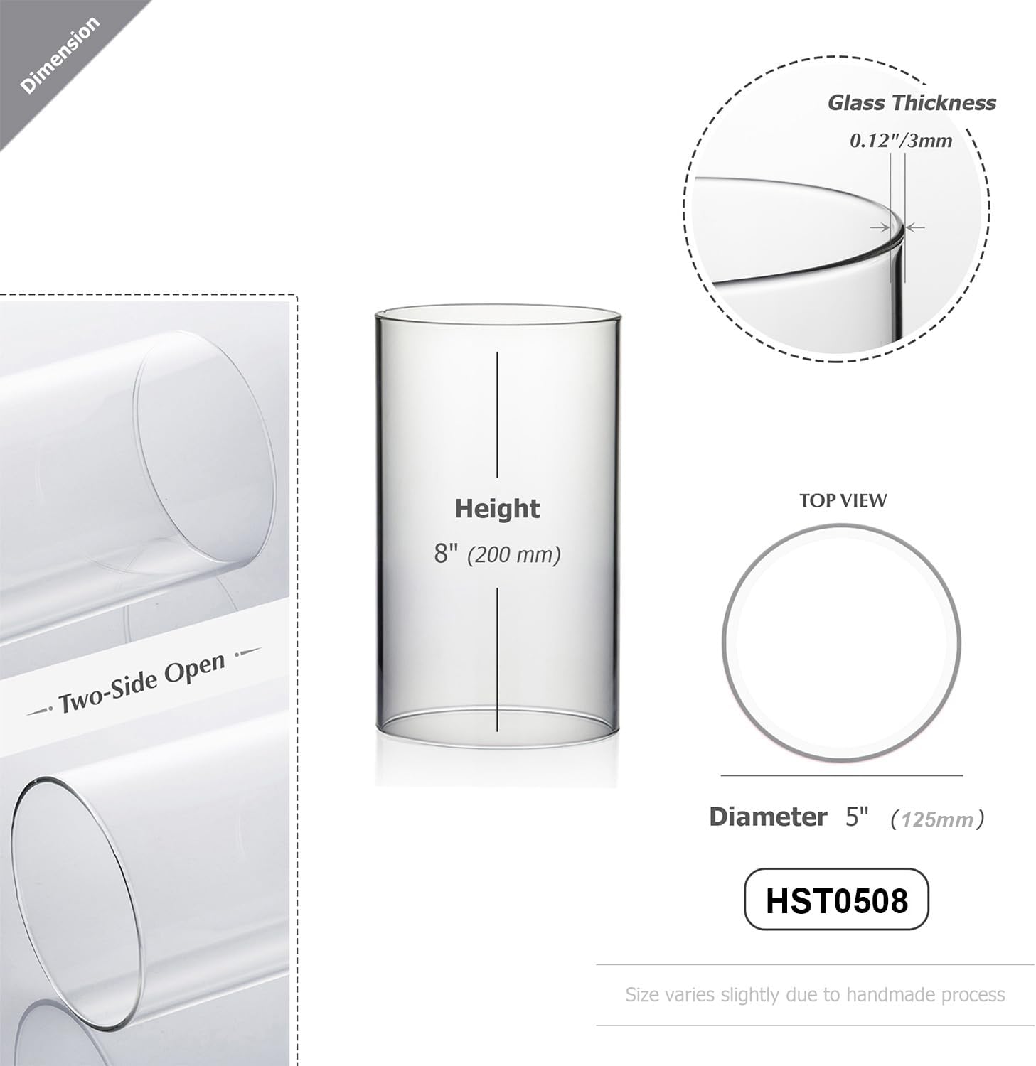 WGVI Hurricane Candle Holder Sleeve, Wide 5", Height 8", Clear Glass Cylinder Candleholder, Chimney Tube, Open Ended Candle Shade, 1 Piece