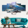 5 Pieces Wall Art Blacktip Reef Shark Paintings Underwater Pictures for Living Room Big Fish Canvas HD Prints Contemporary Artwork Rustic House Decor Giclee Framed Stretched Ready to Hang(60”WX32”H)