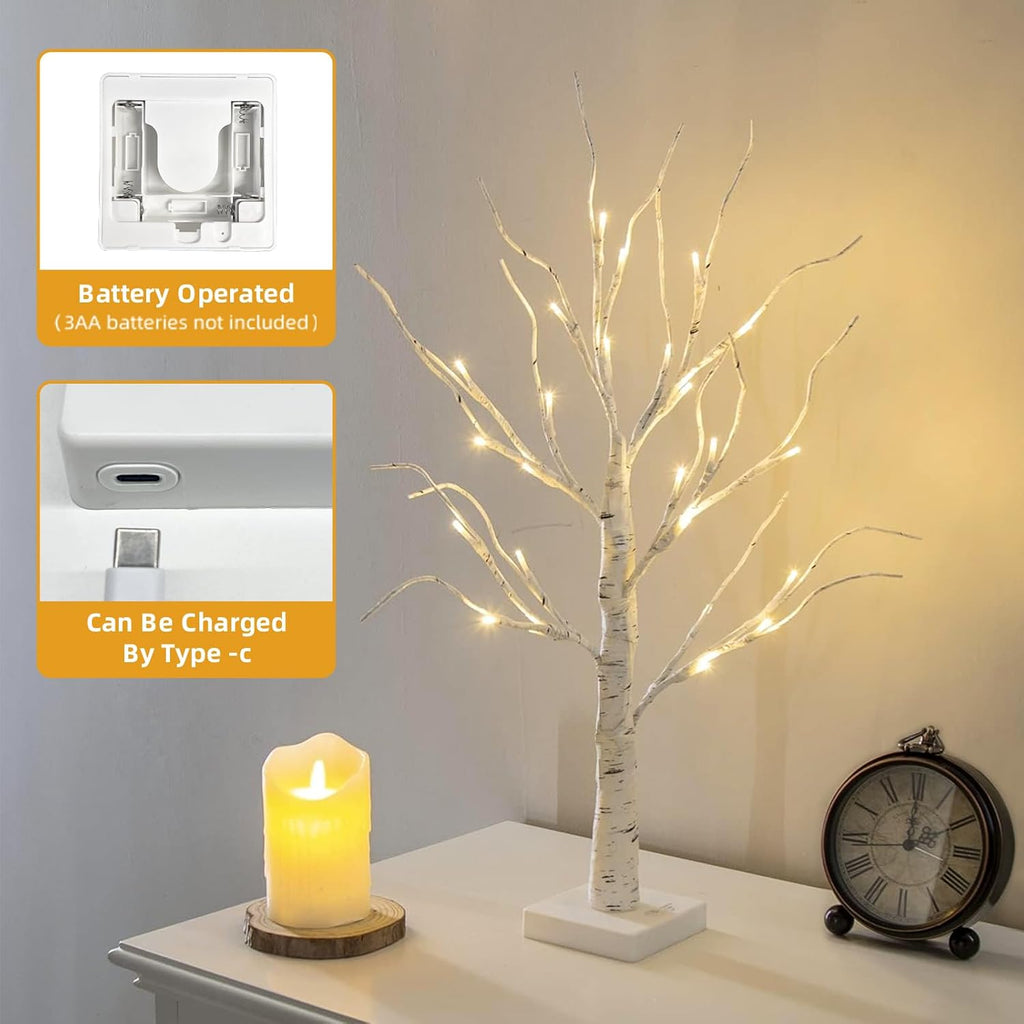 Vanthylit Lighted Tree, White Birch Tree with LED Lights, Prelit Artificial Tree with Timer, Centerpiece Tree Light for Christmas Decorations, Light Up Tabletop Tree Home Decor (2 FT, Warm White)