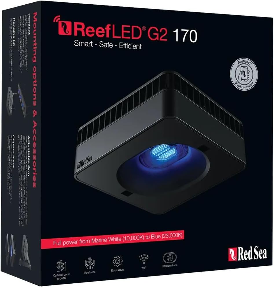 Red Sea ReefLED G2 170 Watt Saltwater Aquarium Light Reef | ReefBeat App Controlled for Fish Tank LED Lights for Corals Reef Marine