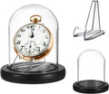 JUXYES Clear Watch Glass Display Dome Cloche with Display Stand, Clear Terrarium Jar Cloche Bell with Wooden Base, Glass Display Dome for Pocket Watches Medals Coins Ornaments