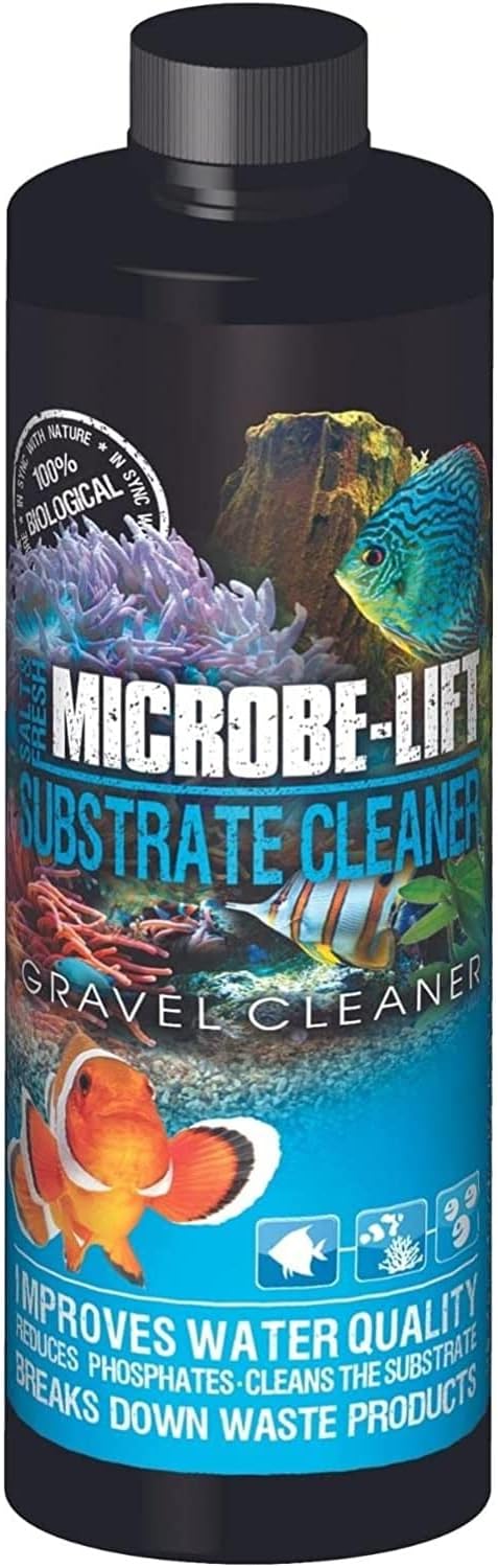 MICROBE-LIFT Gravel & Substrate Cleaner for Saltwater Aquarium and Freshwater Tanks, Tank Cleaner and Aquarium Water Conditioner, Clarifies Water, Reduces Sludge, Aquarium Supplies, 4 Ounces (GSC04)