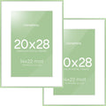 Homeforia 20x28 Frame Sage Green, High End Metal 20x28 Poster Frames with Mat 14x22 inch Photo, 20 x 28 Sage Green Picture Frame Matted to 14 by 22 Art, 28x20 Frame, Tempered Glass, Wall Kit, Set of 2