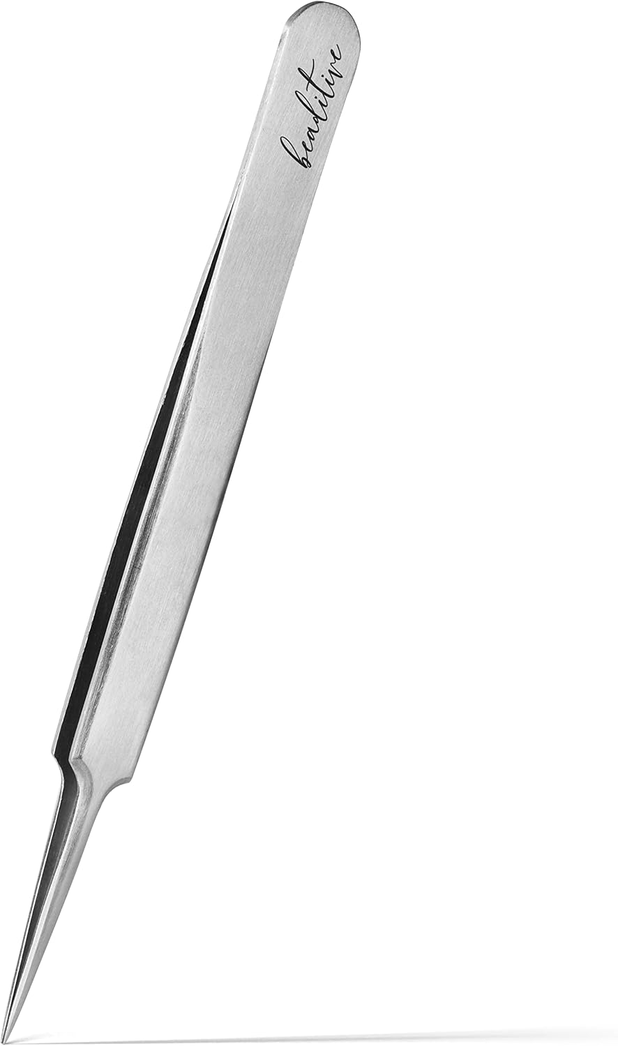 Beaditive High Precision Needle Nose Tweezers - 4.7" Craft Tweezers for Sewing, Beading, Quilling & DIY Crafts - Non-Serrated Jewelry Tweezers with Fine Tips - Stainless Steel