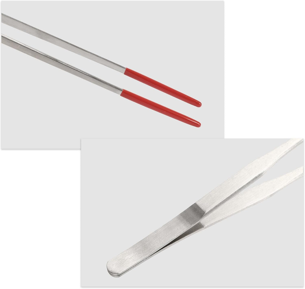 Reptile Feeding Tongs, Stainless Steel Lizard Feeding Tongs, Aquarium Straight Feeding Tweezers for Reptiles with Rubber Tip, Terrarium Feeding Tongs for Gecko, 10.63" Length, Red