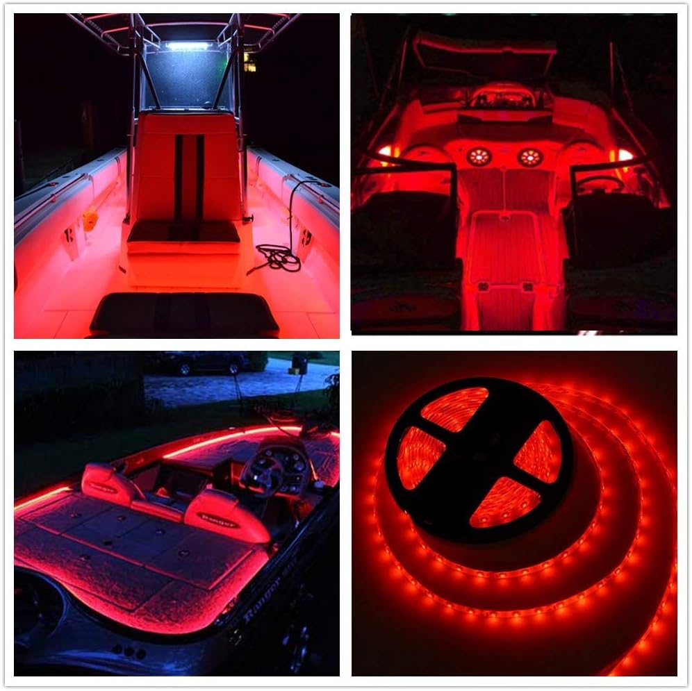 Pontoon LED Strip Lights, 12V 5M/16.4FT Waterproof Marine LED Light Boat Interior Lights, Boat Deck Light for Night Fishing, Ideal for Pontoon and Fishing Boat, Extension Cable Included (Red)
