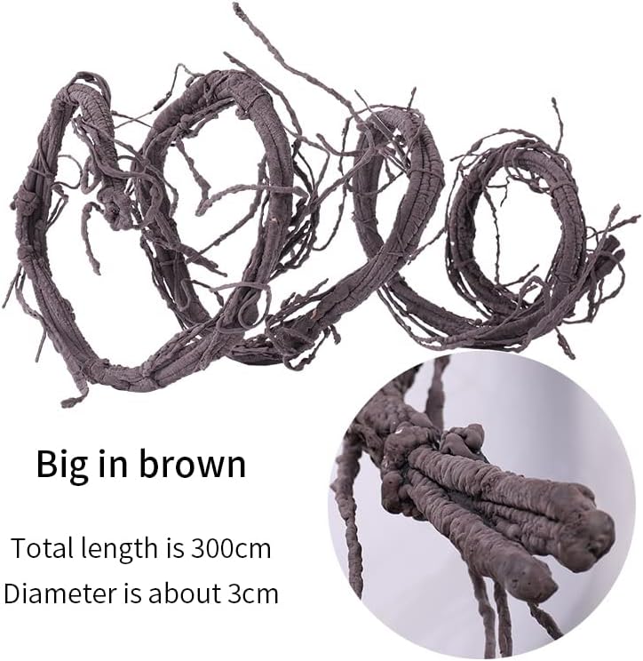 300cm/118inch Flexible Brown Big Artificial Tree Branches Fake Tree Trunk Leaf Garland Rattan Wreath Cherry Blossom Grape Cane Vines for Wall Hanging Front Door Reptile Habitat Decoration