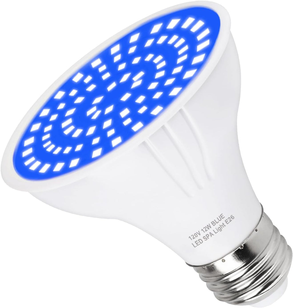 120V 12W Blue SPA Light Ocean Dark Blue LED Bulb for Bathtub/SPA/Swimming Pool/Hot Spring/Fountain Super Bright Pool Lamp Replace 100W-300W Bulb Fits Pentair Hayward Light Fixtures E26 PAR20