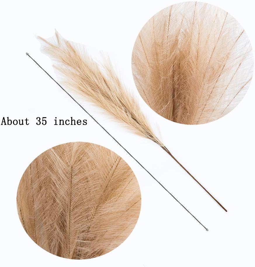UiiziC Faux Pampas Grass Dried Fluffy Artificial 6pcs 35" Ascendant Grass for Vase Fillers Wedding Party Bouquets Home Hotel Centerpieces Decor (Brown)
