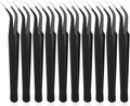 10 Pieces Tweezers for Crafting Stainless Steel Curved Pointed Tweezers Precision Tweezer with Protective Cover for Eyelash Extensions Stickers Rhinestones Crafts (Black)
