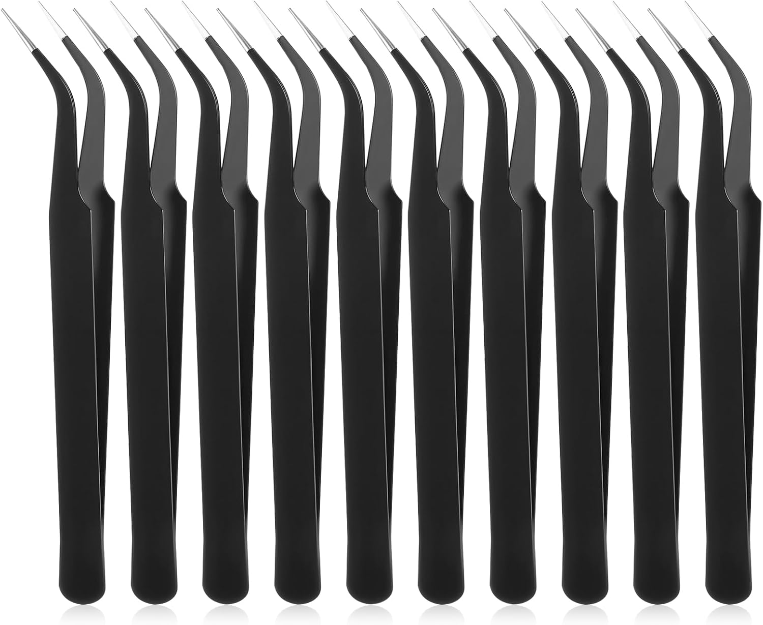 10 Pieces Tweezers for Crafting Stainless Steel Curved Pointed Tweezers Precision Tweezer with Protective Cover for Eyelash Extensions Stickers Rhinestones Crafts (Black)