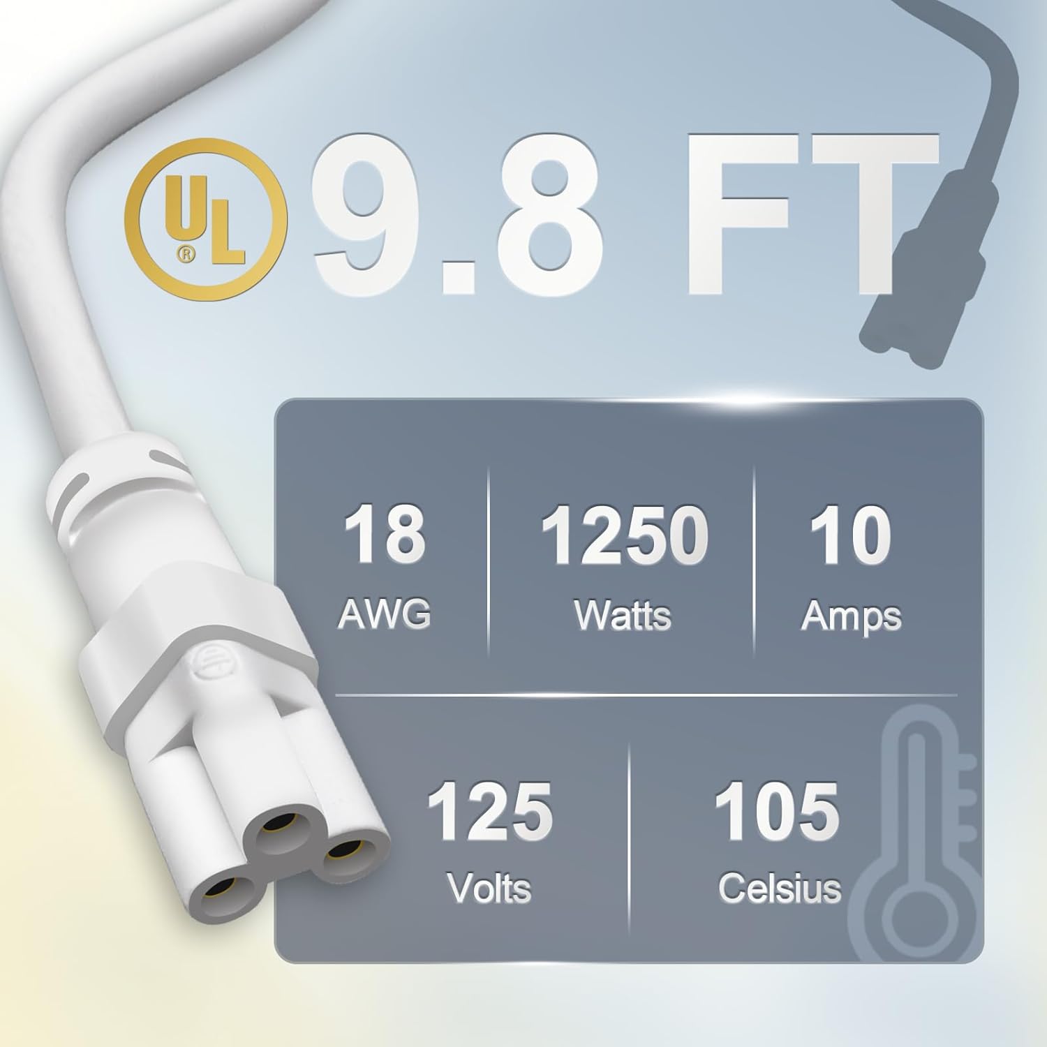 DiCUNO T5 T8 Tube Light Extension Cords 9.8FT, Female to Female Double end 3 Pin LED Tube Connector Cable, Power Extension Wire for LED Integrated Single Fixture, Garage Light, White, Pack of 4