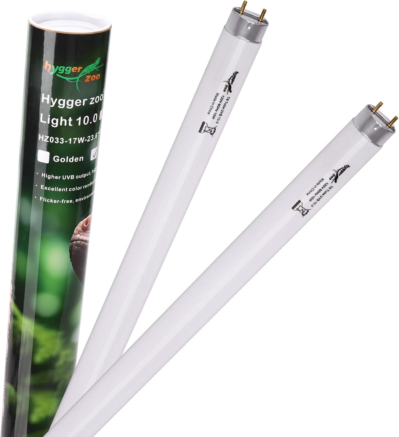 2-Pack UVB Reptile Light 10.0 Bulb 17W T8 Fluorescent Desert Lamp UVA for Bearded Dragon Tortoise Reptile & Amphibian