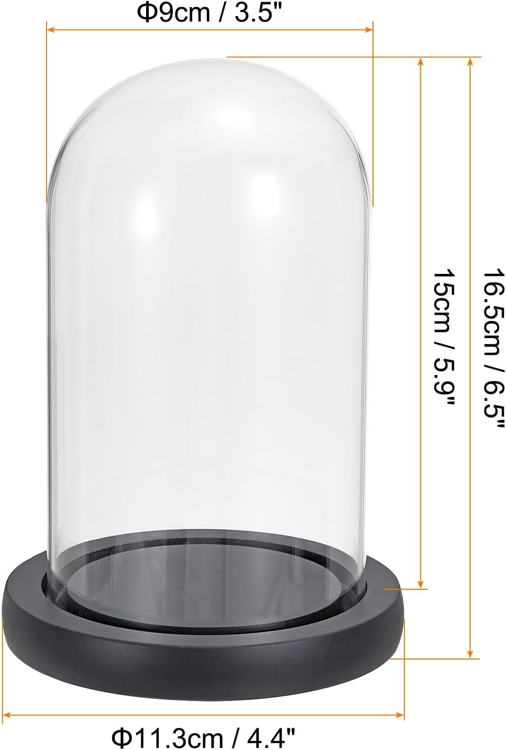 PATIKIL 5.9"x3.5" Clear Cloche Glass Dome, Glass Bell Jar Display Case Tabletop Centerpiece with Black Wooden Base for Christmas Home Decor