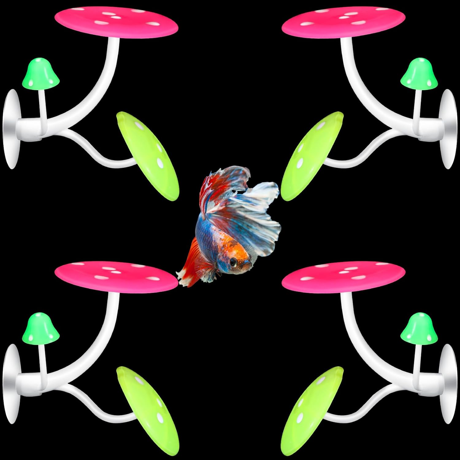 Boao 4 Pieces Betta Fish Tank Accessories Betta Leaf Hammock Pad Simulating The Natural Habitat for Tank Aquarium Spawning Grounds Breeding Resting Bed(Mushroom)