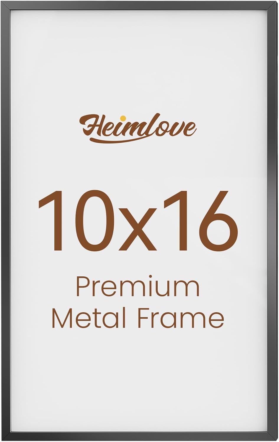 Heimlove 10x16 Metal Picture Frame,Black Aluminum Photo Frames-Real Tempered Glass,Wall Gallery Poster Puzzles Artwork frame Mounting Horizontally or Vertically Decor for Wall-1Pack