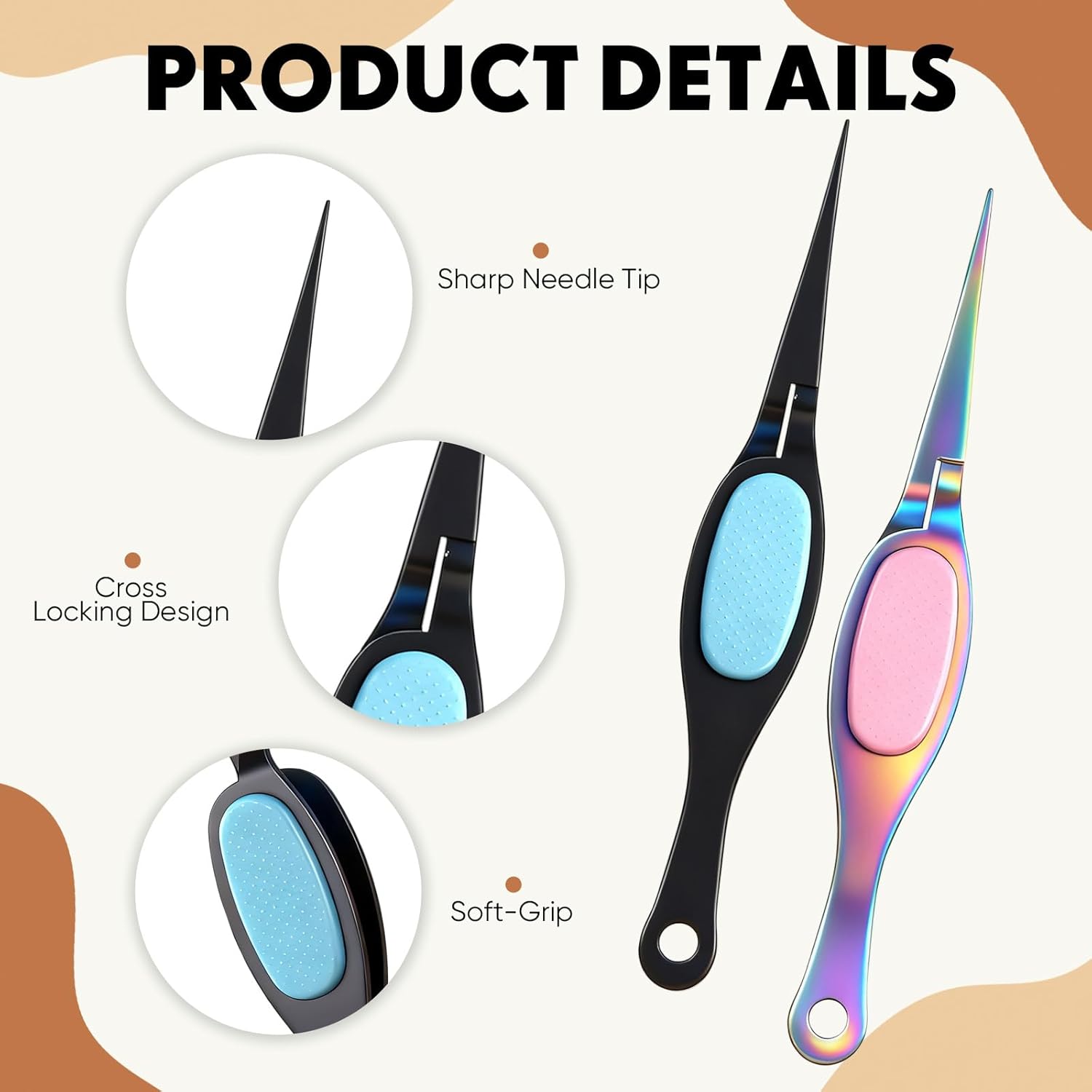 Mudder 3 Pcs Reverse Tweezers Craft Crossing Lock Tweezers Reverse Grip Precision Curved Bent Straight Fine Tip for Craft Jewelry Beading Electronic Laboratory Work (Straight Tip)