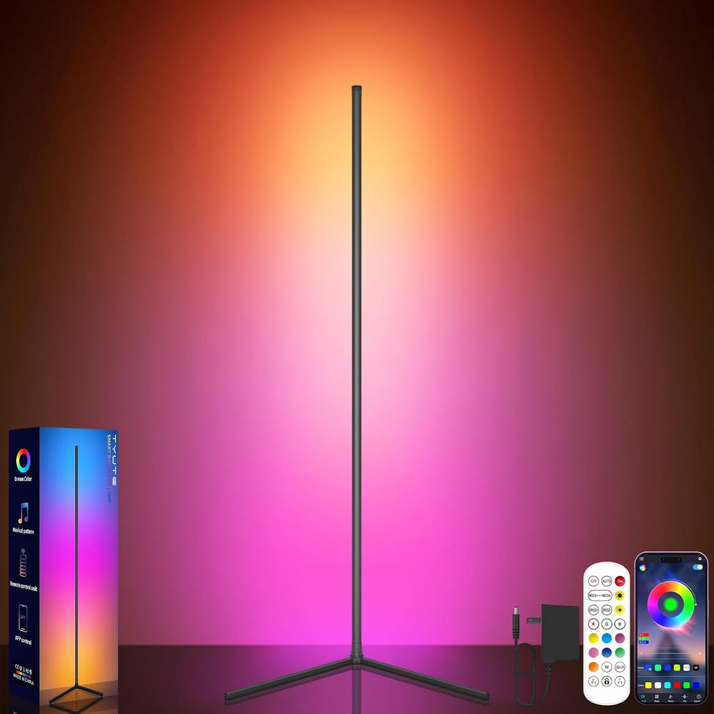 LED Corner Floor Lamp, 68+ Scenes, 16 Million Colors Corner Light with App & Remote Control, Smart RGB Ambient Lighting with Music Sync, Mood Lighting for Bedroom, Living Room Gaming Room