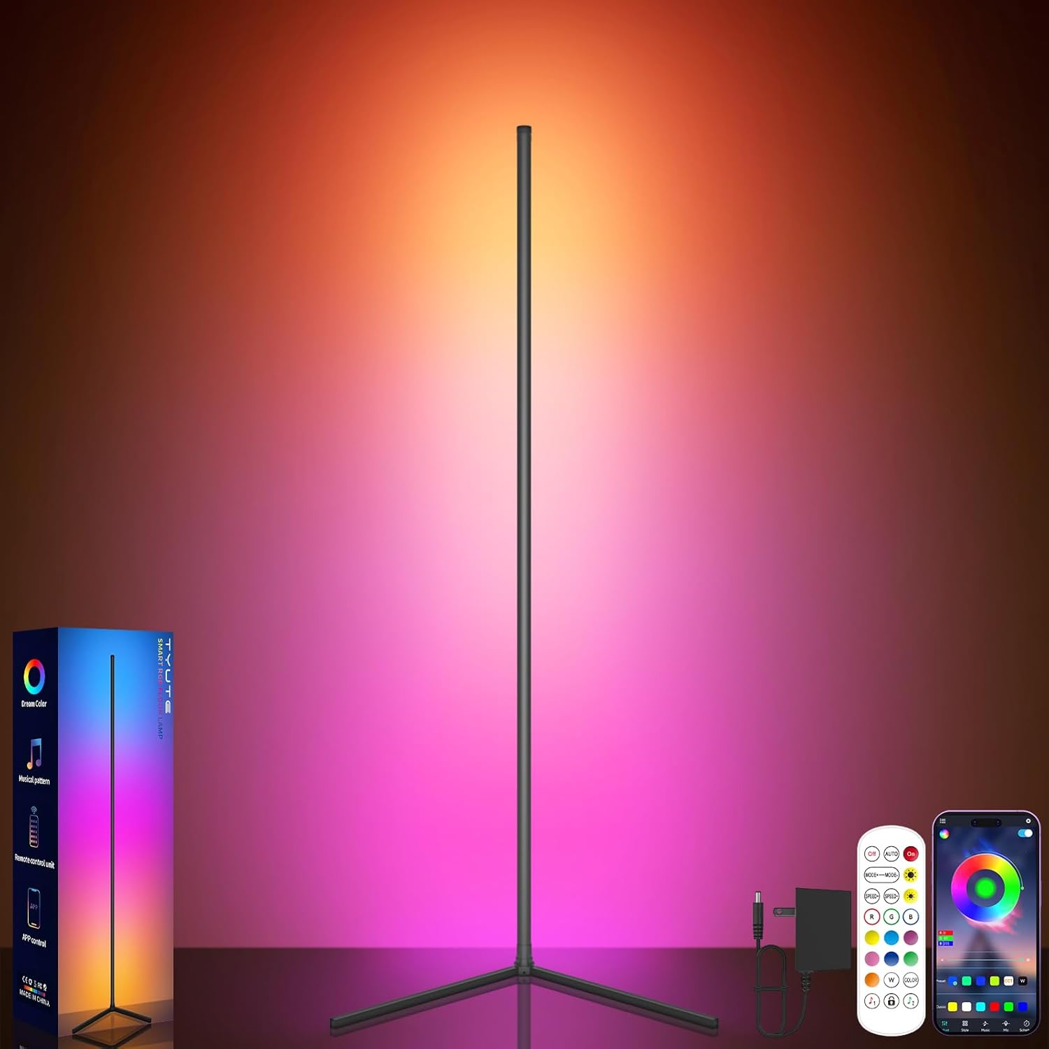 LED Corner Floor Lamp, 68+ Scenes, 16 Million Colors Corner Light with App & Remote Control, Smart RGB Ambient Lighting with Music Sync, Mood Lighting for Bedroom, Living Room Gaming Room