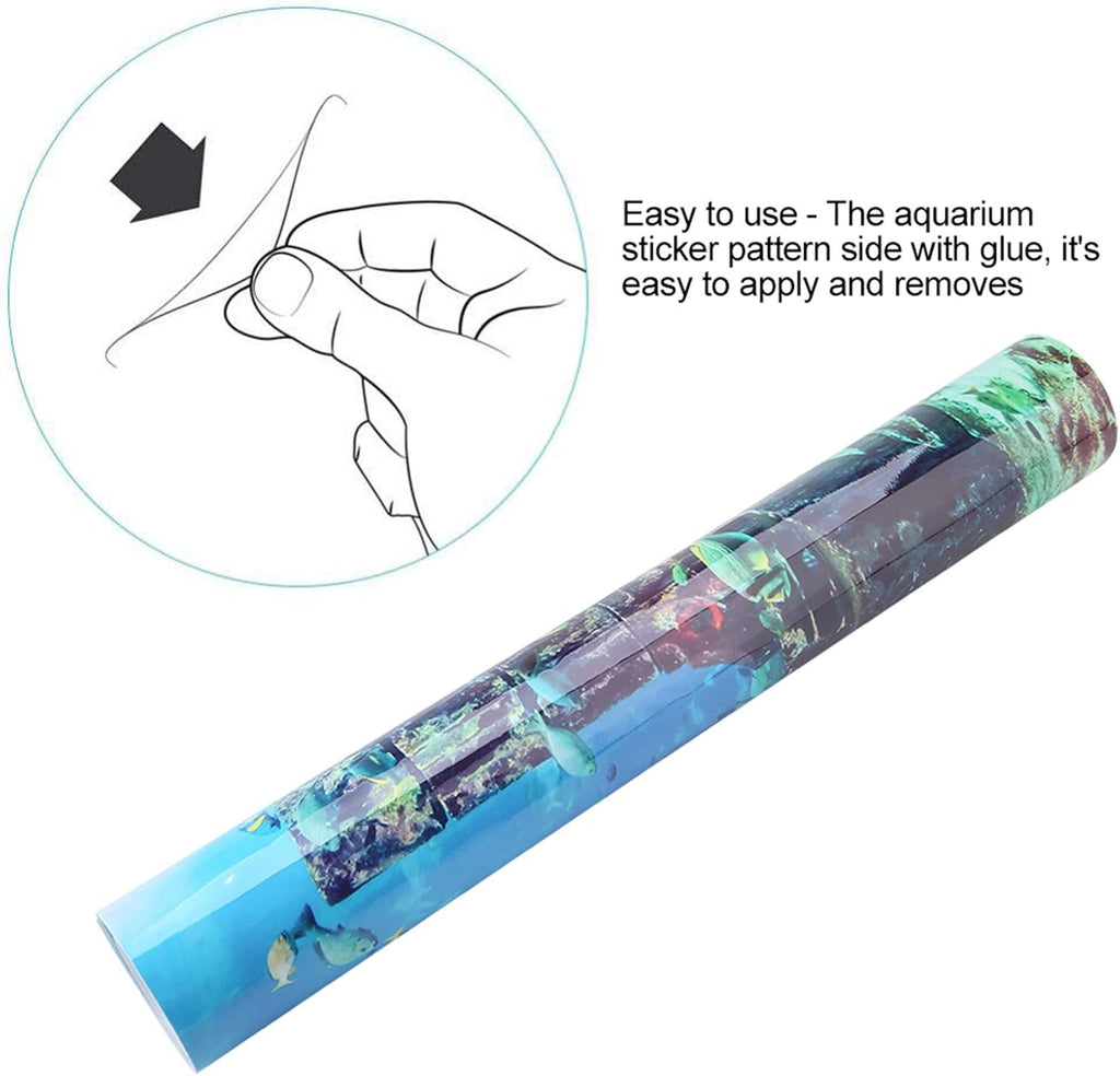 Aquarium Poster, Underwater City Ruins Background Sticker Thicken PVC Adhesive Backdrop Fish Decorative Paper(61×30cm)