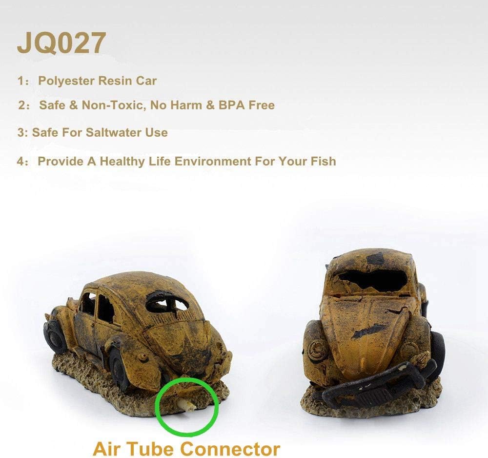 boxtech Decorations for Aquarium, Aquarium Resin Ornament Decorations, Imitation Car Wreck for Air Bubble Stone Oxygen Pump Fish Tank