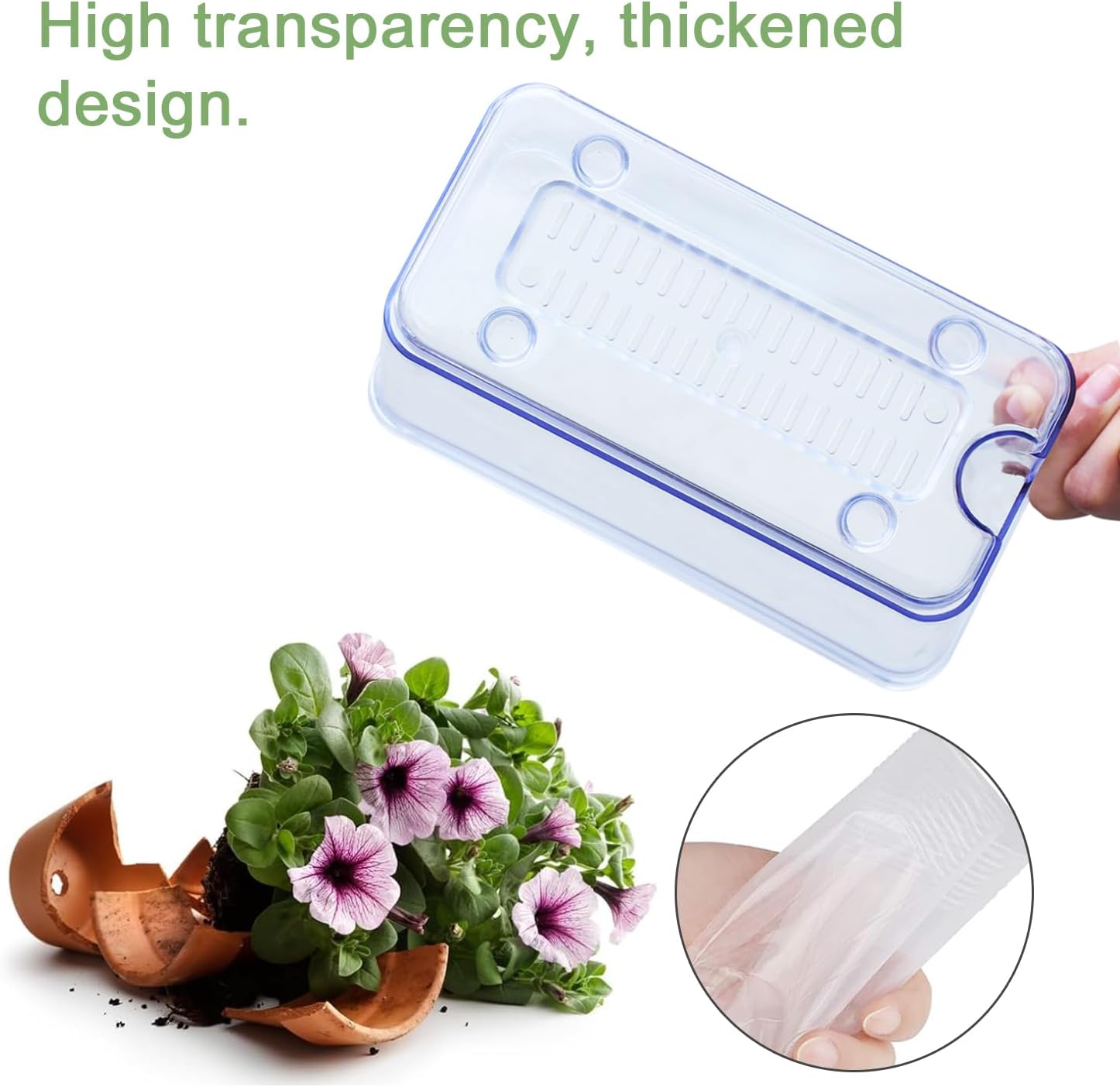 Self Watering Planters - 4 Pack Rectangular Clear Plant Pots with Drainage Holes for Indoor Plants