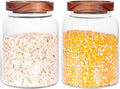 Glass Storage Jars with Airtight Lids, Set of 2 42 FL OZ (1250ml) coffee container with Wooden Lid, Glass Pantry Canister for Beans, Rice, Sugar and etc (6.3 inch high)