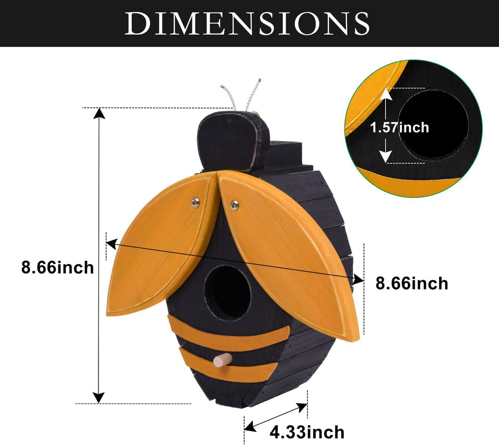 Bird Houses for Outside, Bee-Shaped Birdhouse Attracts Wild Birds (Bluebirds, Finches, Cardinals), Durable Wood Bird House with 4 cm Entrance Hole,Unique Garden Decor,Weather-Resistant