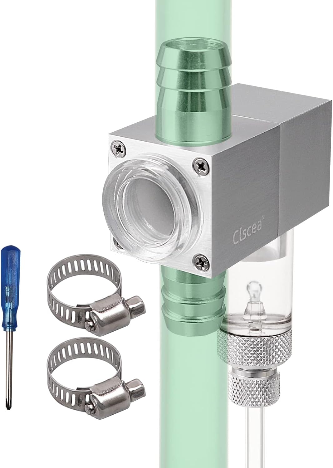 External Inline CO2 Diffuser Atomizer with Bubble Counter Aluminum Alloy for Planted Aquarium Canister Filter (DC400-L-16)