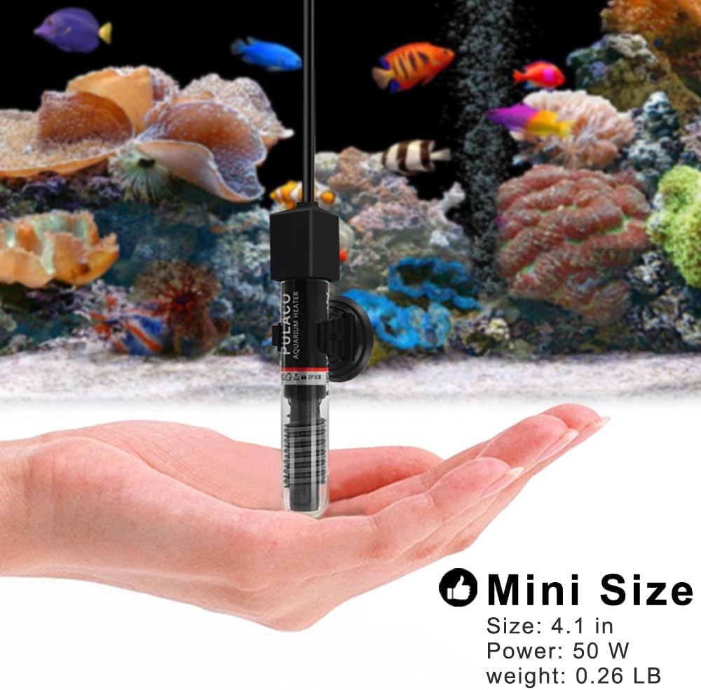 PULACO 50 Watt Small Aquarium Betta Heater for 1-10 Gallon Tank