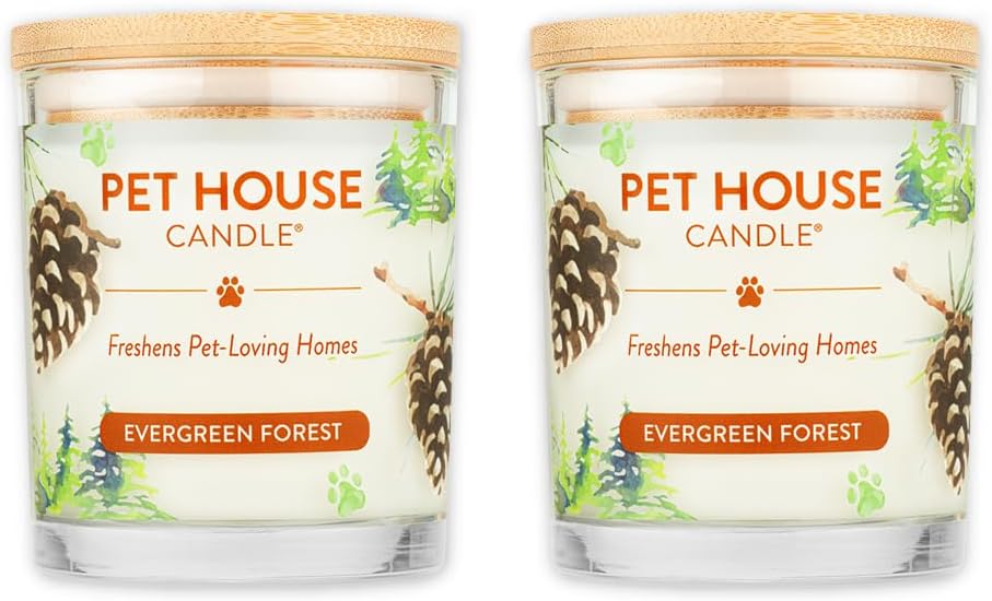 Pet House Candle Plant-Based, Clean Burning Long Lasting Scented Pet Odor Candle for Home - Evergreen Forest