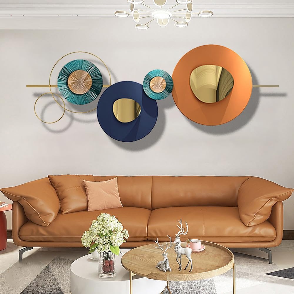 Metal Geometric Round Abstract Wall Art, Modern Orange Circle, Large, Hanging Wall Sculptures for Living Room, Bedroom & Outdoor (Orange)