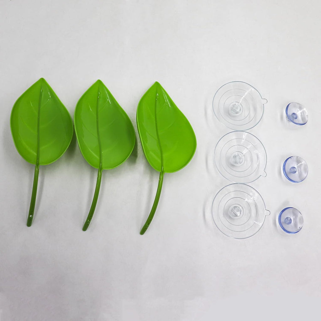 3 Pack Plastic Leaf Decorations with Suction Cups, Gecko Tank Accessories, Reptile Terrarium Decorations for Crested Geckos, Leopard Geckos