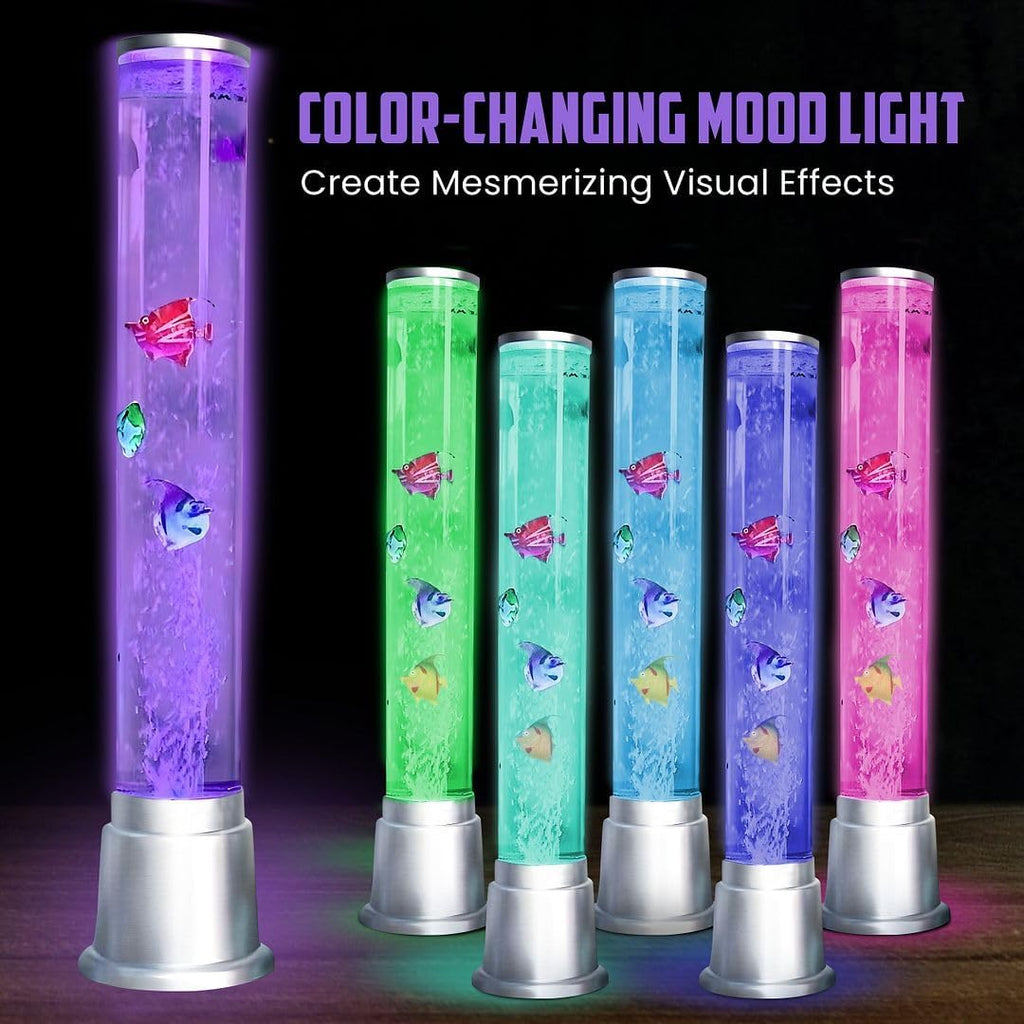 Fish Lamp Sensory Bubble Tube Bubble Lamps Aquarium Night Light 6 LED Color Changing Sensory Tubes Table Lamp Lava Bedroom Lamps Home Decor Desk Fake Fish Tank Christmas Gifts Men 1.9FT