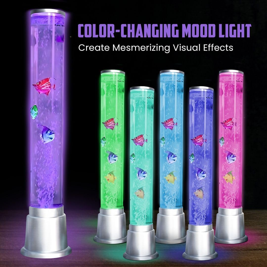 Fish Lamp Sensory Bubble Tube Bubble Lamps Aquarium Night Light 6 LED Color Changing Sensory Tubes Table Lamp Lava Bedroom Lamps Home Decor Desk Fake Fish Tank Christmas Gifts Men 1.9FT
