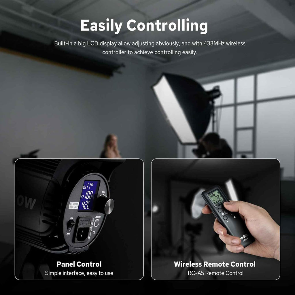 Godox SL60W LED Video Light, 60W 5600K Daylight LED Continuous Light SL-60W, Powerful Studio Bright Light with Bowens Mount 10-100% Brightness for Video Recording Wedding