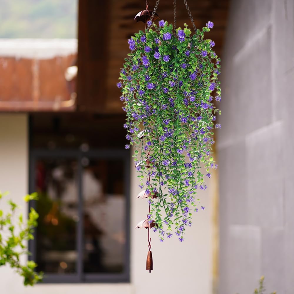 WEISPARK Artificial Hanging Flowers, 9pcs Fake Eucalyptus Vine Faux Flower Greenery Garland Plastic Plants for Indoor Outdoor Wall Garden Wedding Home Party Decor (9pcs Purple)