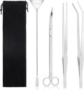Segarty Longer Aquarium Aquascaping Tools, 4 in 1 Stainless Steel Silver Aquarium Tools Kit for Aquatic Plant Fish Tank, Scraper Spatula Feeding Tweezers Curved Scissors Anti Rust Aquascape Set