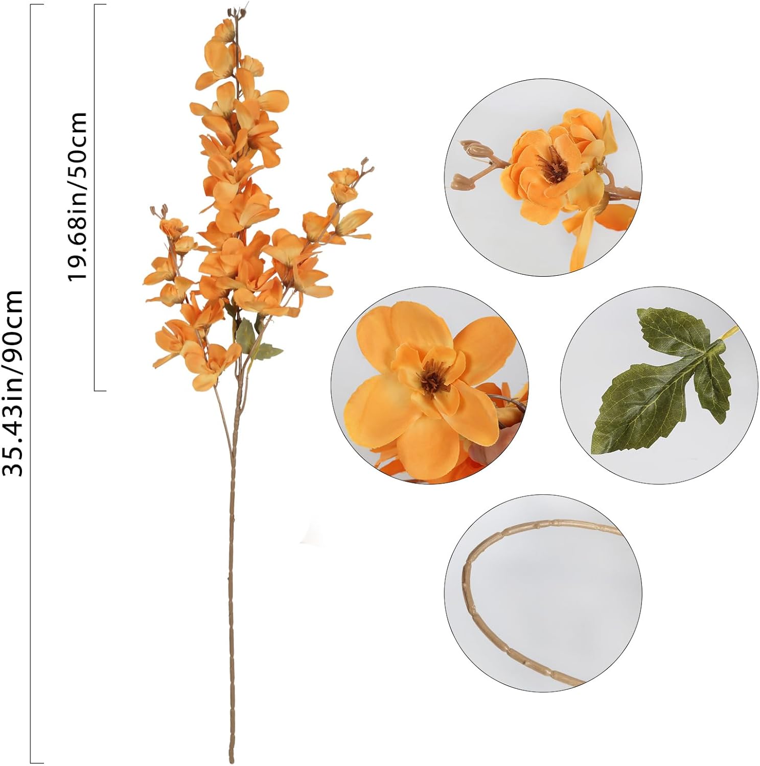 6PCS Silk Delphinium Artificial Flower Lifelike Silk Larkspur Flowers Plant 35.43" Long Stem Blossoms Fake Flowers for Tall Vase Floral Arrangements Home Table Wedding Decor(Orange)