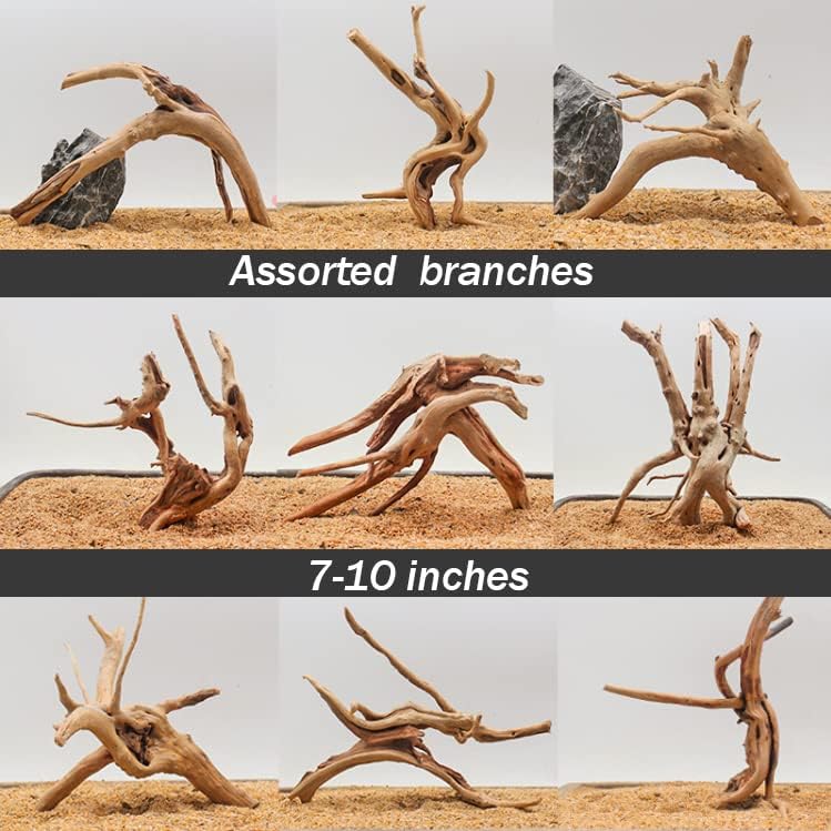 Hamiledyi 7-10in Natural Aquarium Driftwood 2PCS Large Reptile Spider Wood Ornament Assorted Branches Natural Driftwood Log Fish Tank Decoration